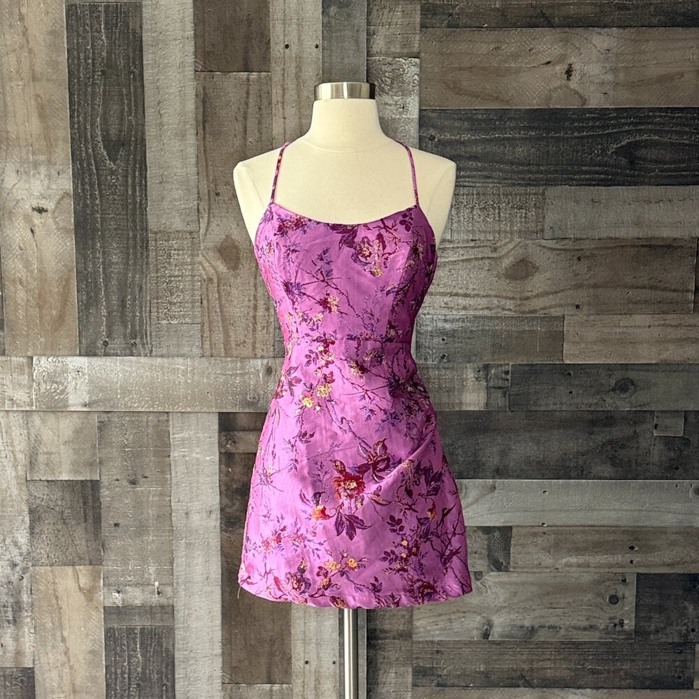 Urban Outfitters purple tapestry mini dress medium glam sparkly floral cocktail - Picture 4 of 10